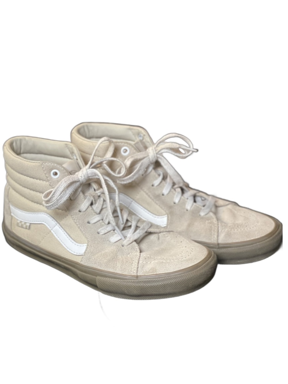 Vans High Top Suede & Canvas Sneakers in Cream and White - Skateboard - Size 8